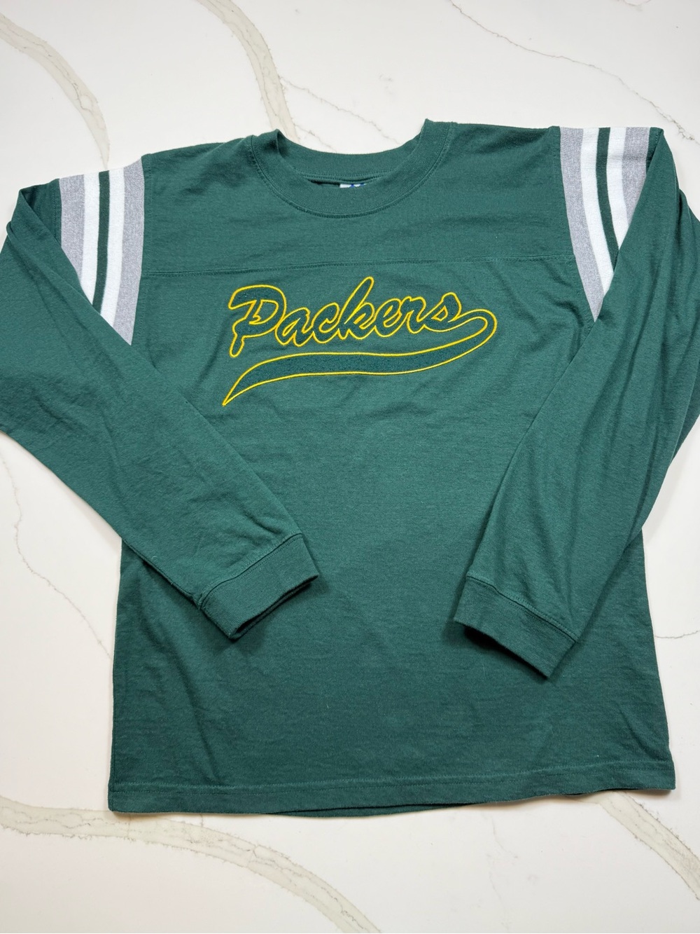 Majestic Green Packers Long-Sleeve Tee with Yellow Script